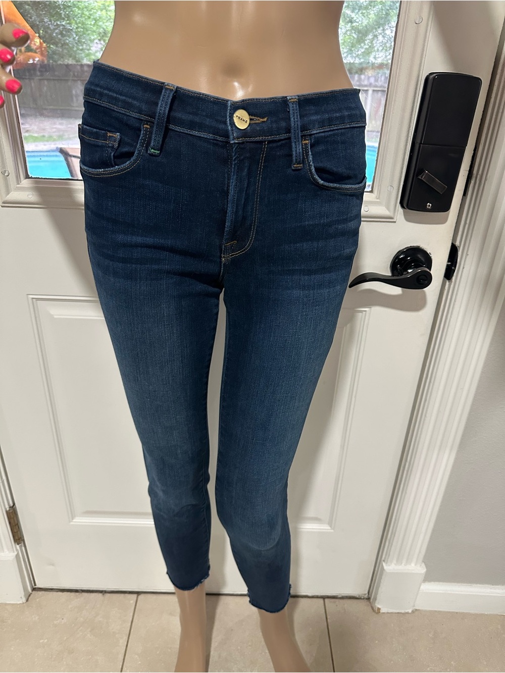 Frame Denim Dark Blue Cropped Skinny Jeans